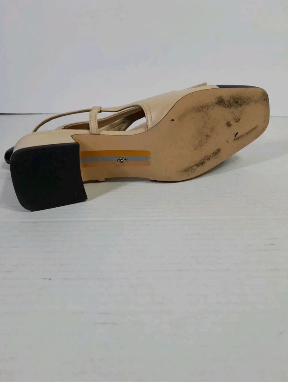 Sam Edelman Kara 2 Slingback Heels Beige Black Women Sz 7 Square Toe - Picture 8 of 8